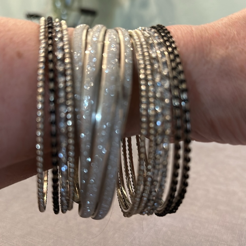 Gold & Rose Bangle Bracelet Set Mixed Metals Text… - image 3